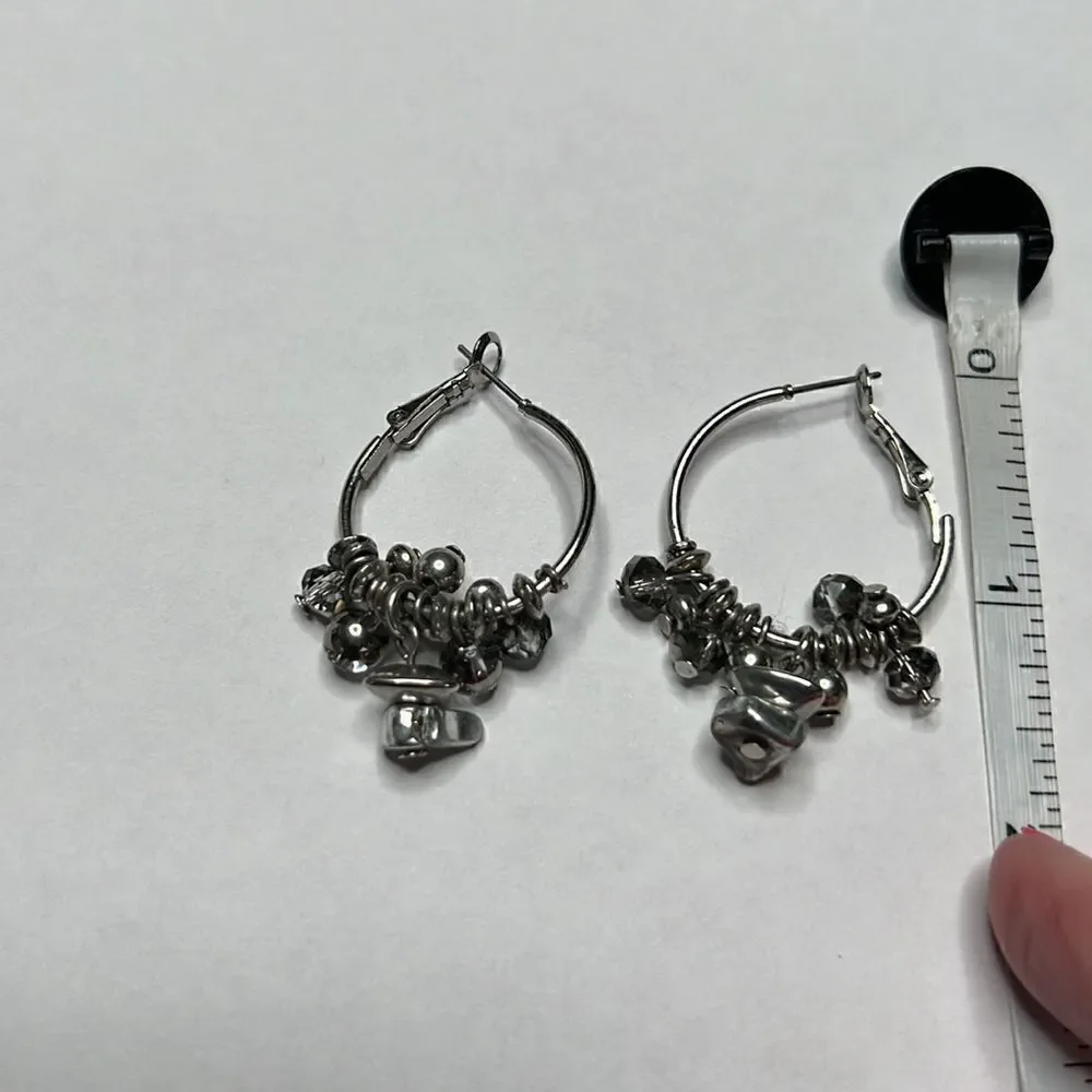 Silver Tone Hoops with Silver Stones & Beads